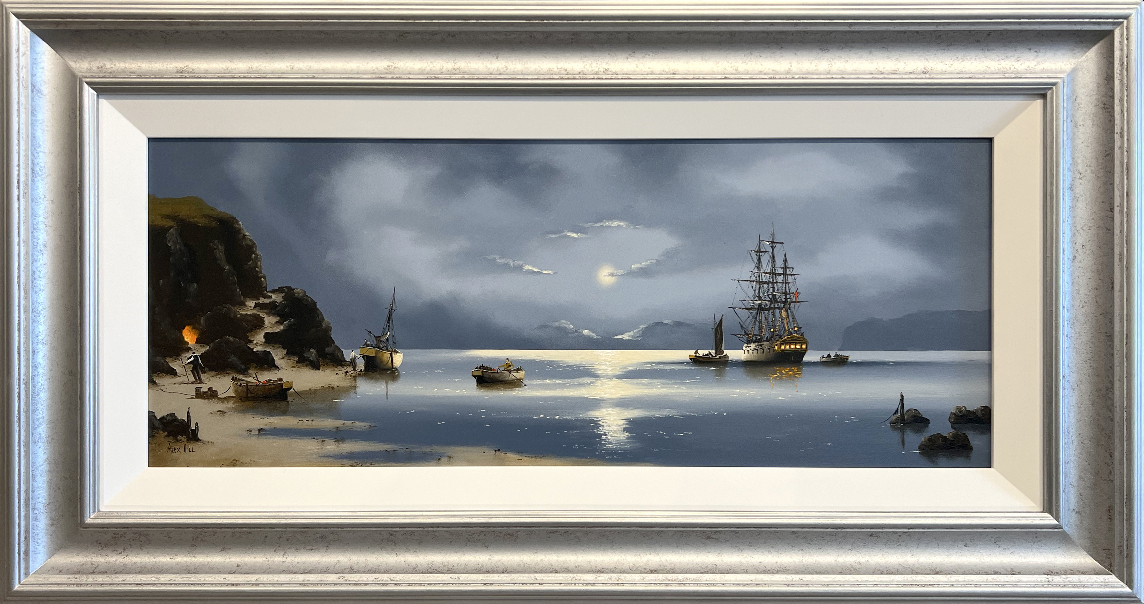 Alex Hill Moonlit Waters, Original Oil Painting