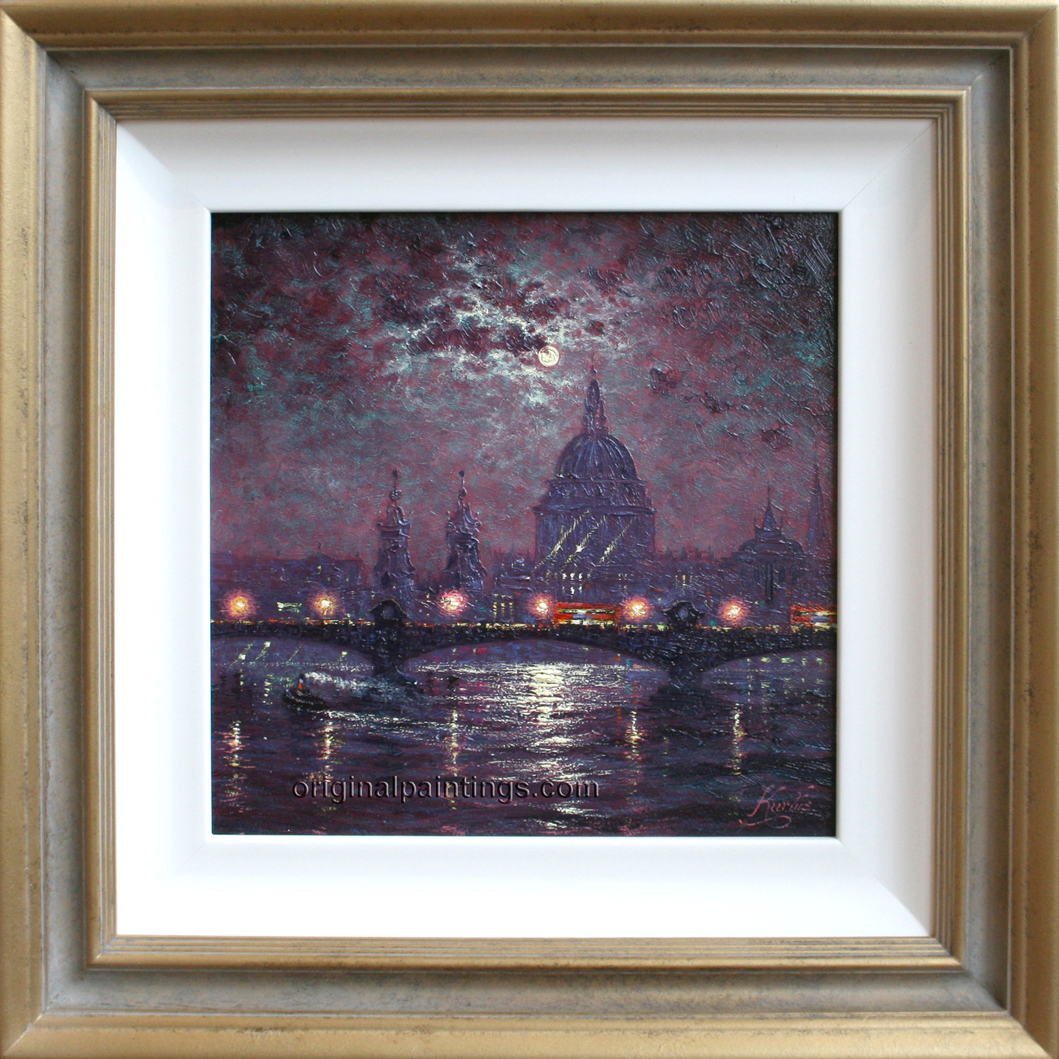 Andrew Grant Kurits, Original Oil Painting, Thames by Moonlight
