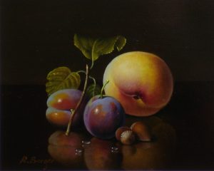 R Berger - Still Life with Plums, a Peach & Hazelnuts