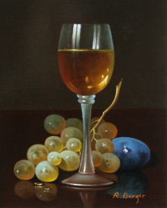 R Berger - Still Life with White Wine, Grapes & a Plum