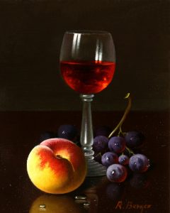 R Berger - Still Life with Wine, a Peach & Grapes