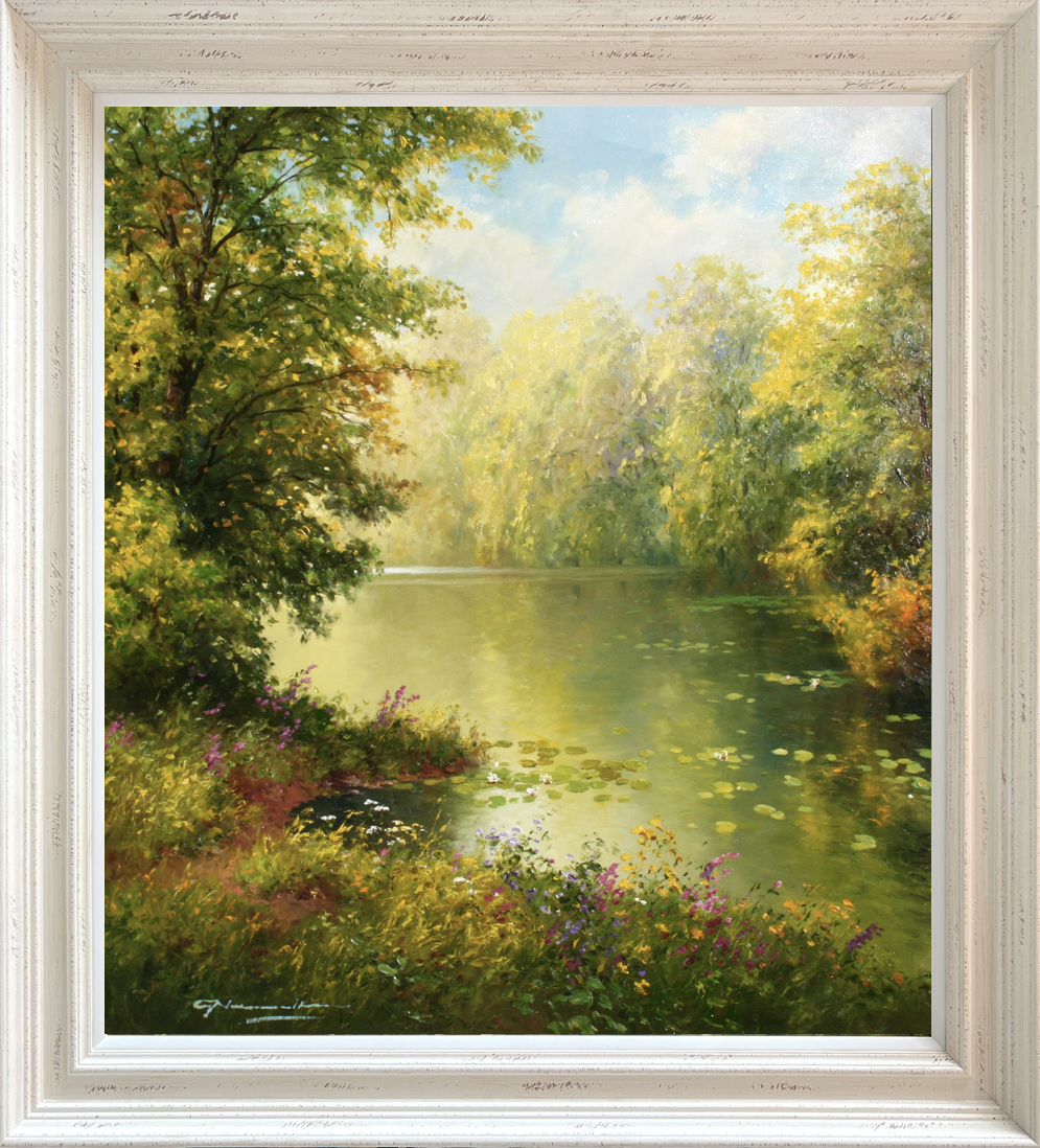 Gerhard Nesvadba, Original Oil Painting, The Lily Pond in Summer