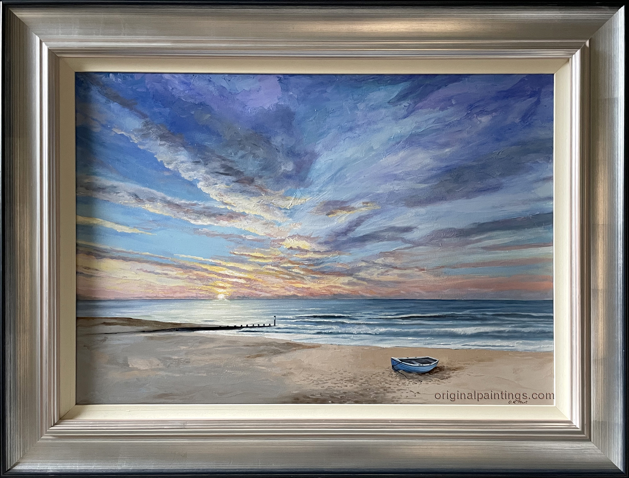 Gill Hart, Original Oil Painting, Breakwater at Sunset