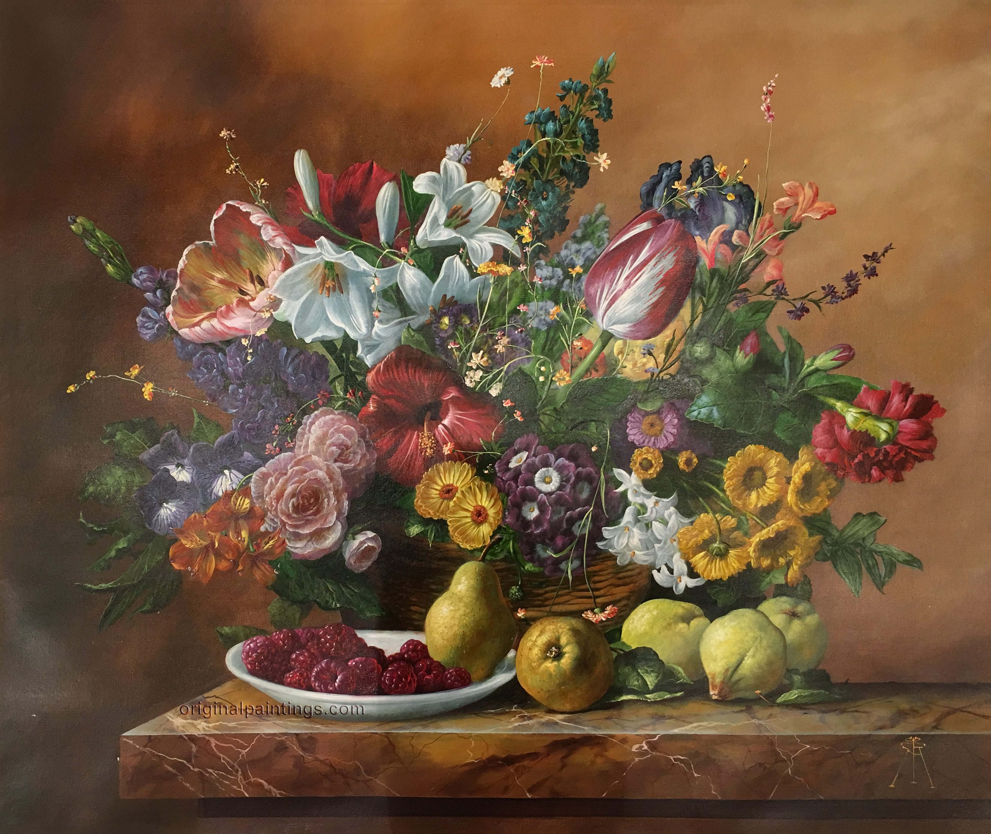 Gyula Siska, Original Oil Painting, Flowers & Fruit