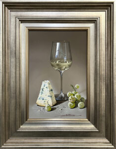 Javier Mulio - Javier Mulio – Still Life with White Wine, Blue Cheese & Grapes