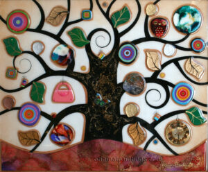 Kerry Darlington - Tree of Tranquillity with Gold Clock and Winking Owl