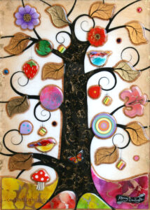Kerry Darlington - Tree of Harmony with Birds,  Butterfly and Gold Leaves