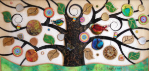 Kerry Darlington - Tree of Tranquillity with Birds, Butterfly & Golden Clock