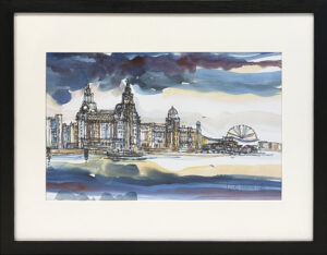 Linda Poggio - The Liver Building & Waterfront, Liverpool (Framed)