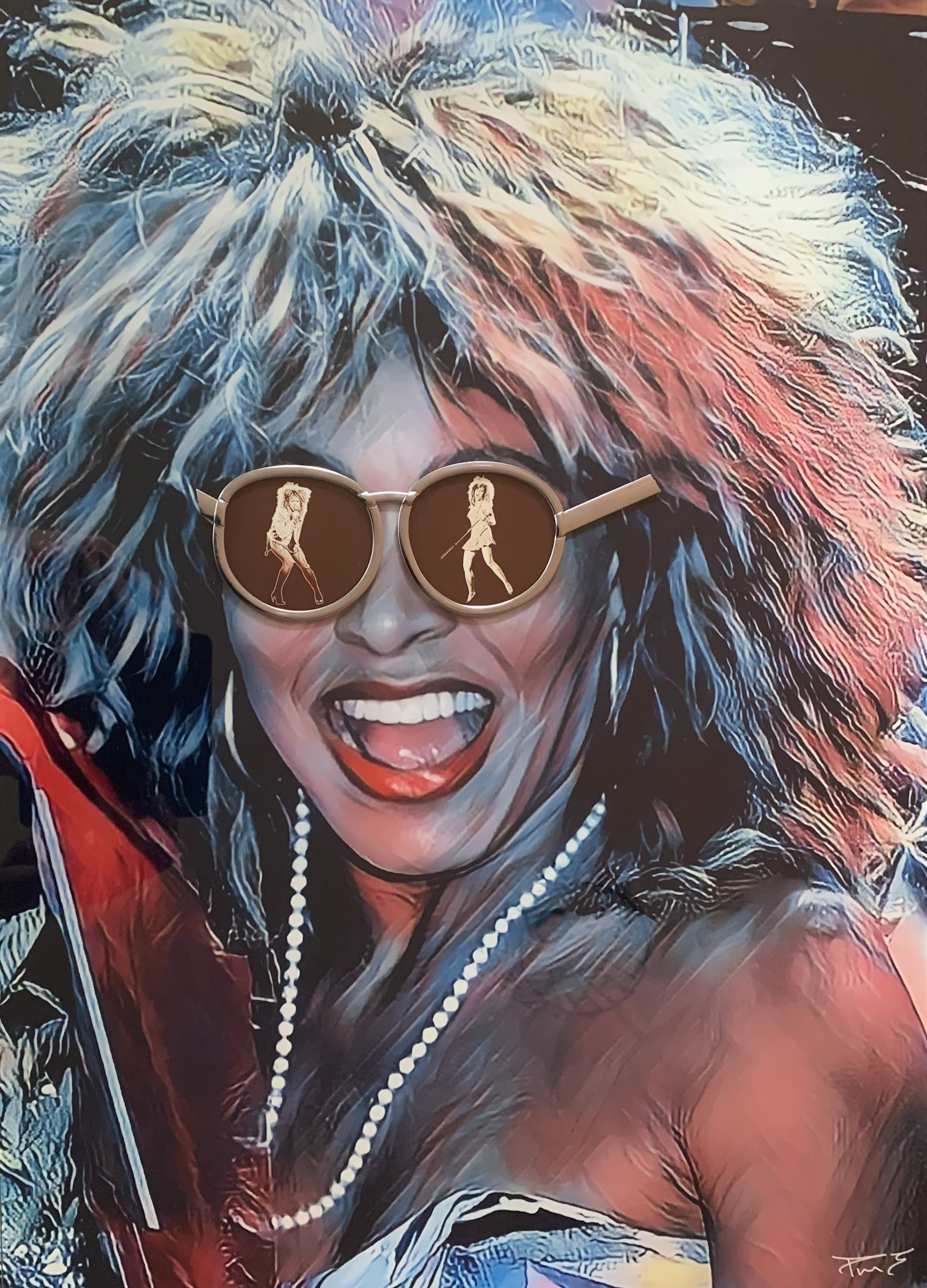 Tina Turner A3 by Paul Marshall Johnson, Print on Toughened Glass with Original lead work