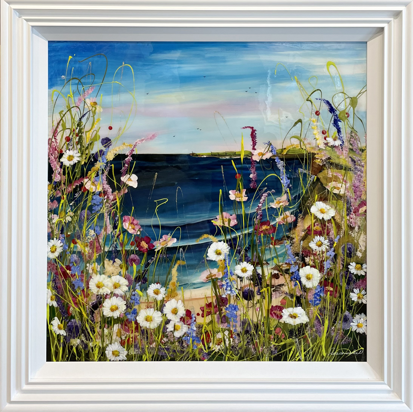 Rozanne Bell, Original Mixed Media Painting, Coastal Floral