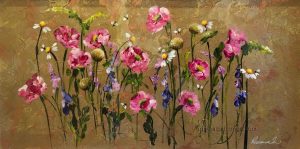 Rozanne Bell - Metallic Floral with Pink Flowers