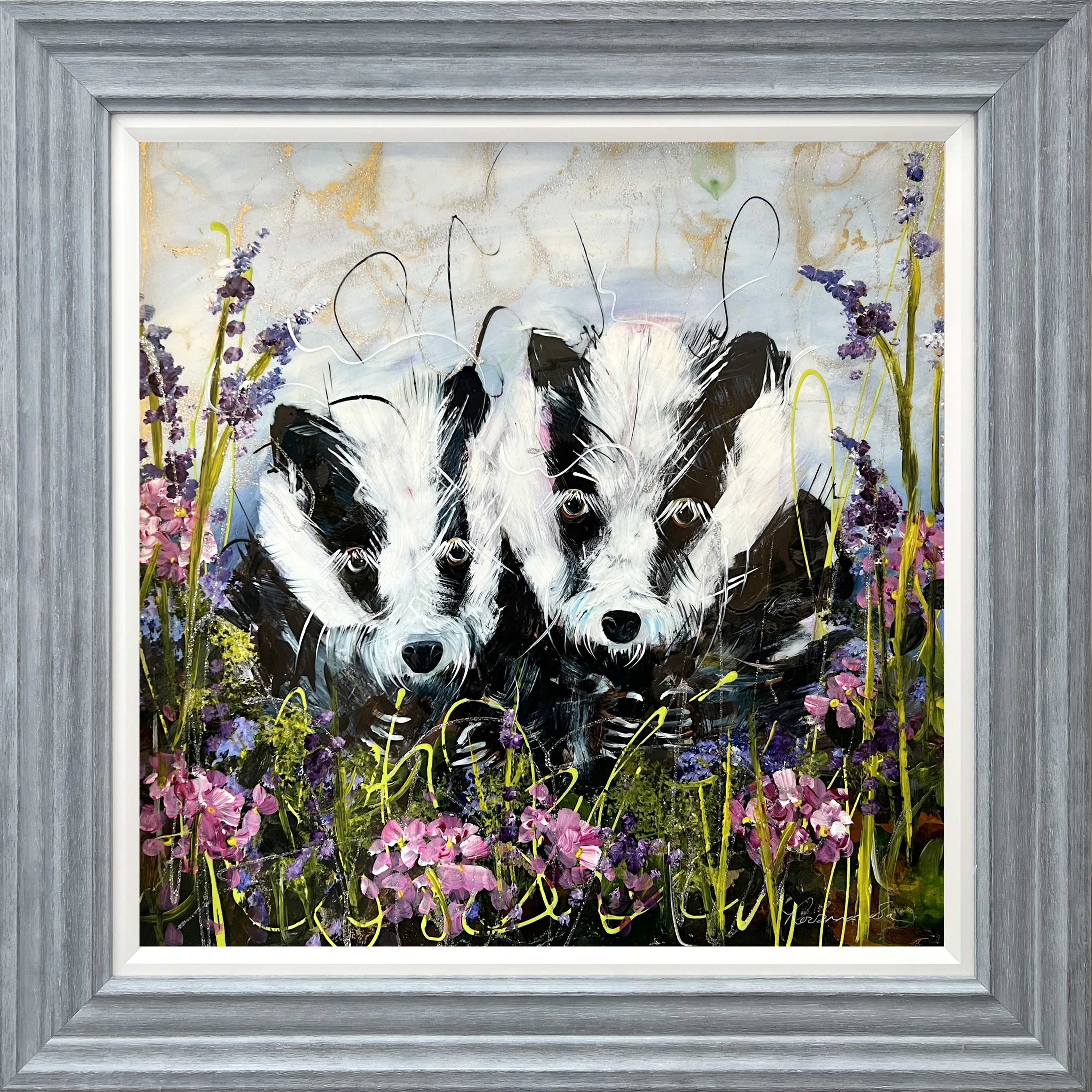 Rozanne Bell Badgers, Original Painting, Snuggled Together