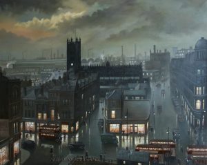 Steven Scholes - Manchester Cathedral from Hanging Ditch 1953