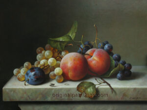 Zoltan Preiner - Still Life with Peaches, Plums and Black & White Grapes